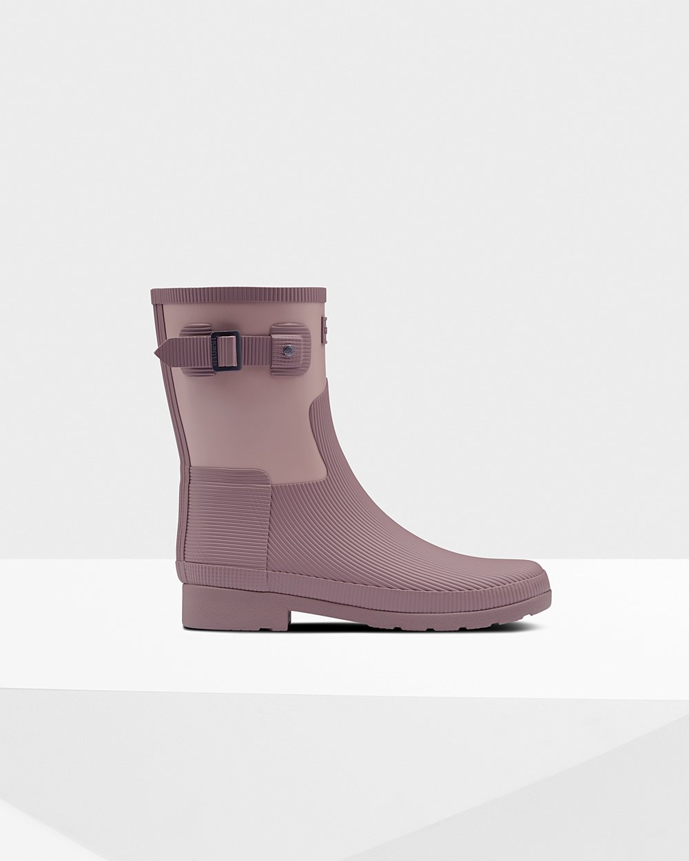 Botas de Lluvia Cortas Hunter Mujer - Refined Texture Block Slim Fit - Rosas/Morados - CPWGDYK-19